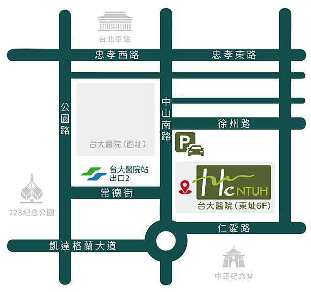 中心地圖，台北市中正區中山南路7號（東址研究大樓六樓）